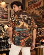 Bombay Speedway men's printed casual shirt with retro racing and Indian road-trip design by ZERO CODE - view 2