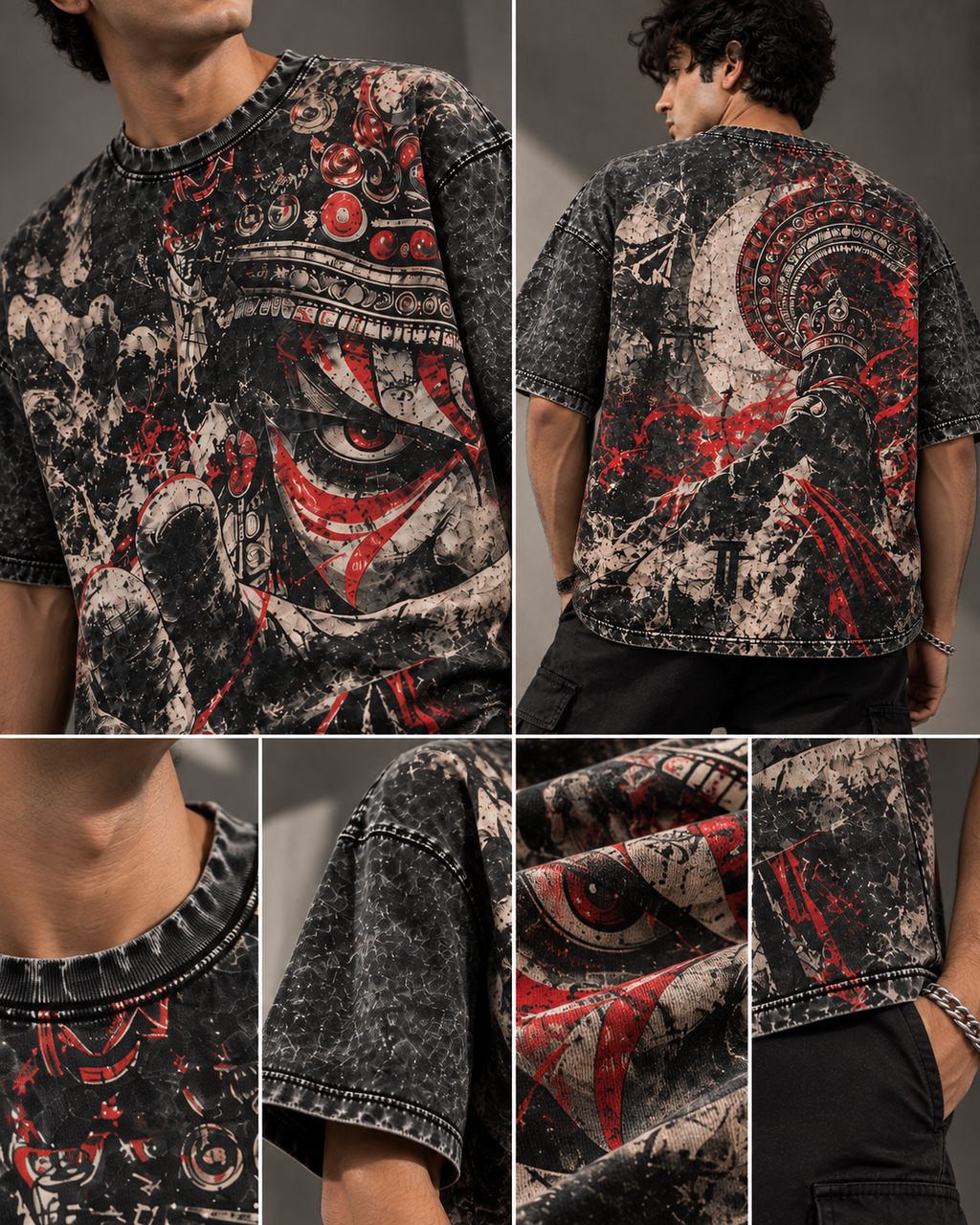 Ash Demon men's oversized t-shirt with Theyyam anime design by ZERO CODE - view 6