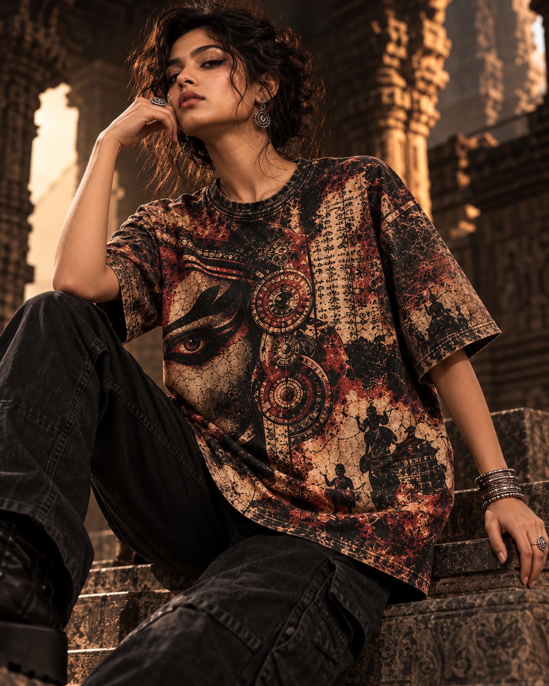 Burnt Manuscript women's oversized t-shirt with Theyyam anime design by ZERO CODE - view 6
