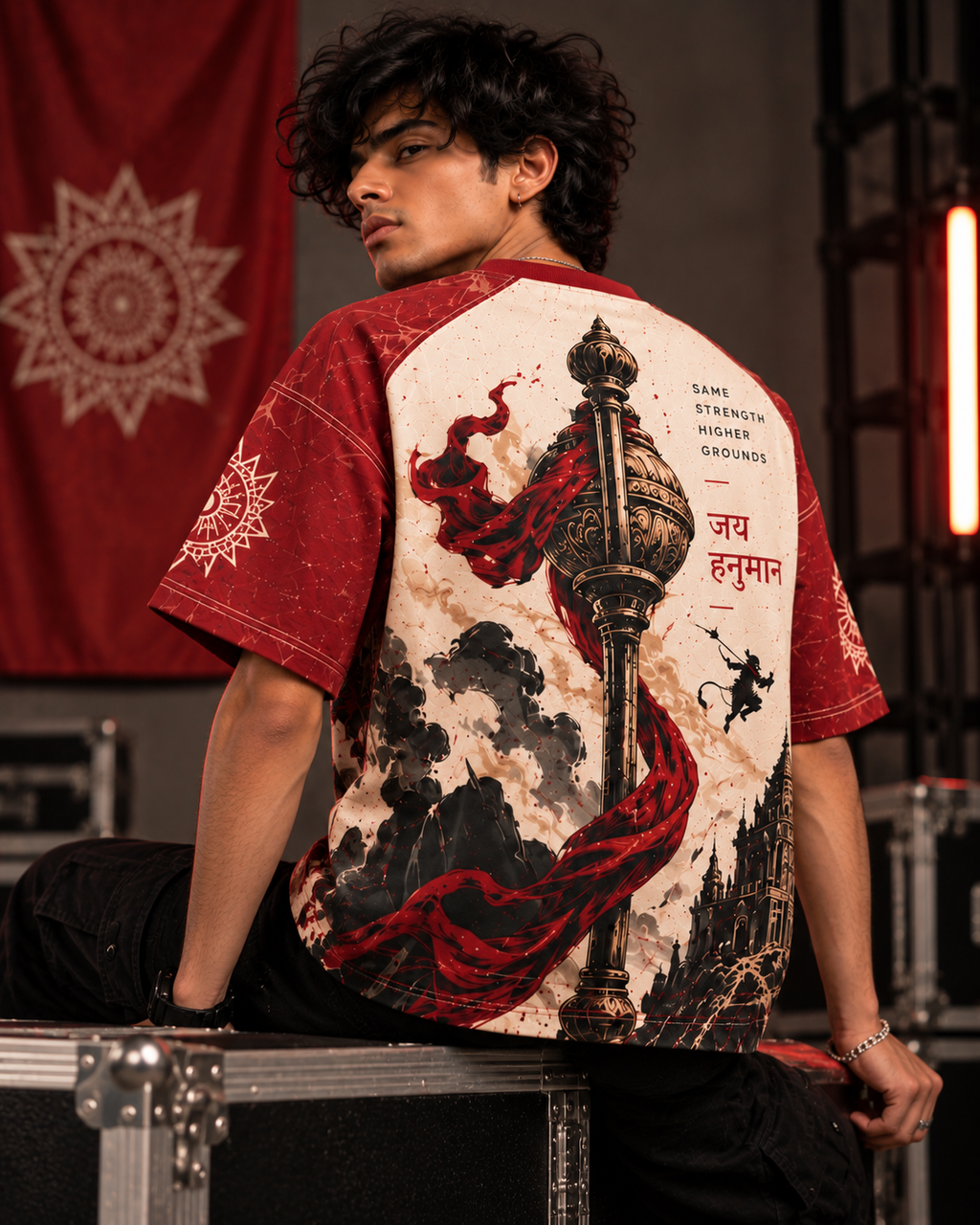 Gada Impact men's oversized t-shirt with Indian mythology design by ZERO CODE - view 6