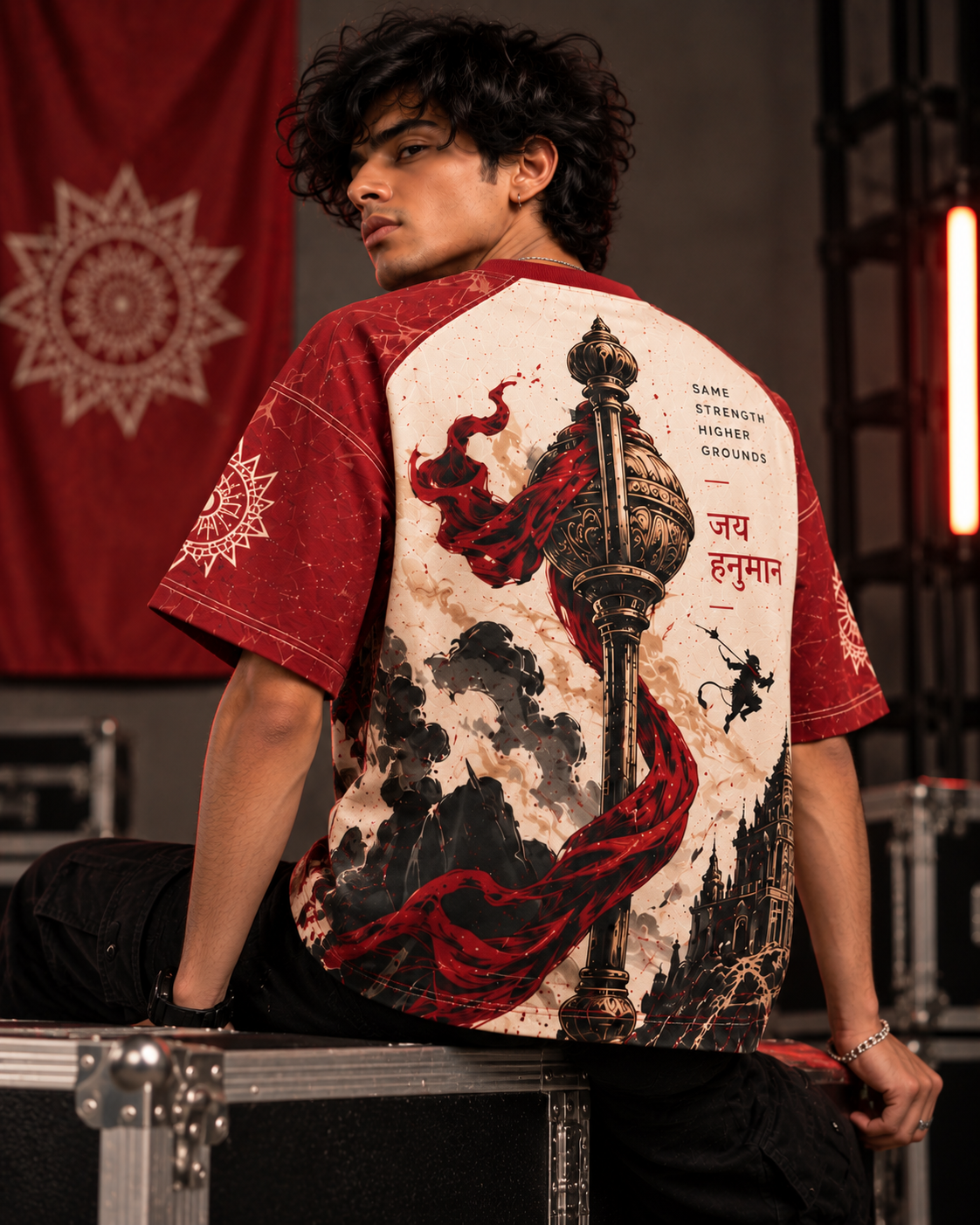 Gada Impact men's oversized t-shirt with Indian mythology design by ZERO CODE - view 6