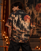 Cremation Tropicana men's printed casual shirt with dark Varanasi grunge design by ZERO CODE - view 2