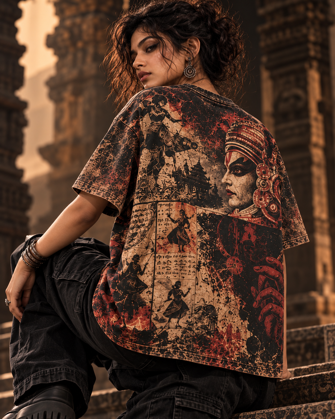 Burnt Manuscript women's oversized t-shirt with Theyyam anime design by ZERO CODE - view 3
