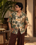 Temple Palm Club men's printed casual shirt with tropical Indian resort design by ZERO CODE