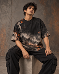 Manikarnika After Midnight men's oversized t-shirt with dark Varanasi grunge design by ZERO CODE