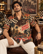 Bombay Speedway men's printed casual shirt with retro racing and Indian road-trip design by ZERO CODE