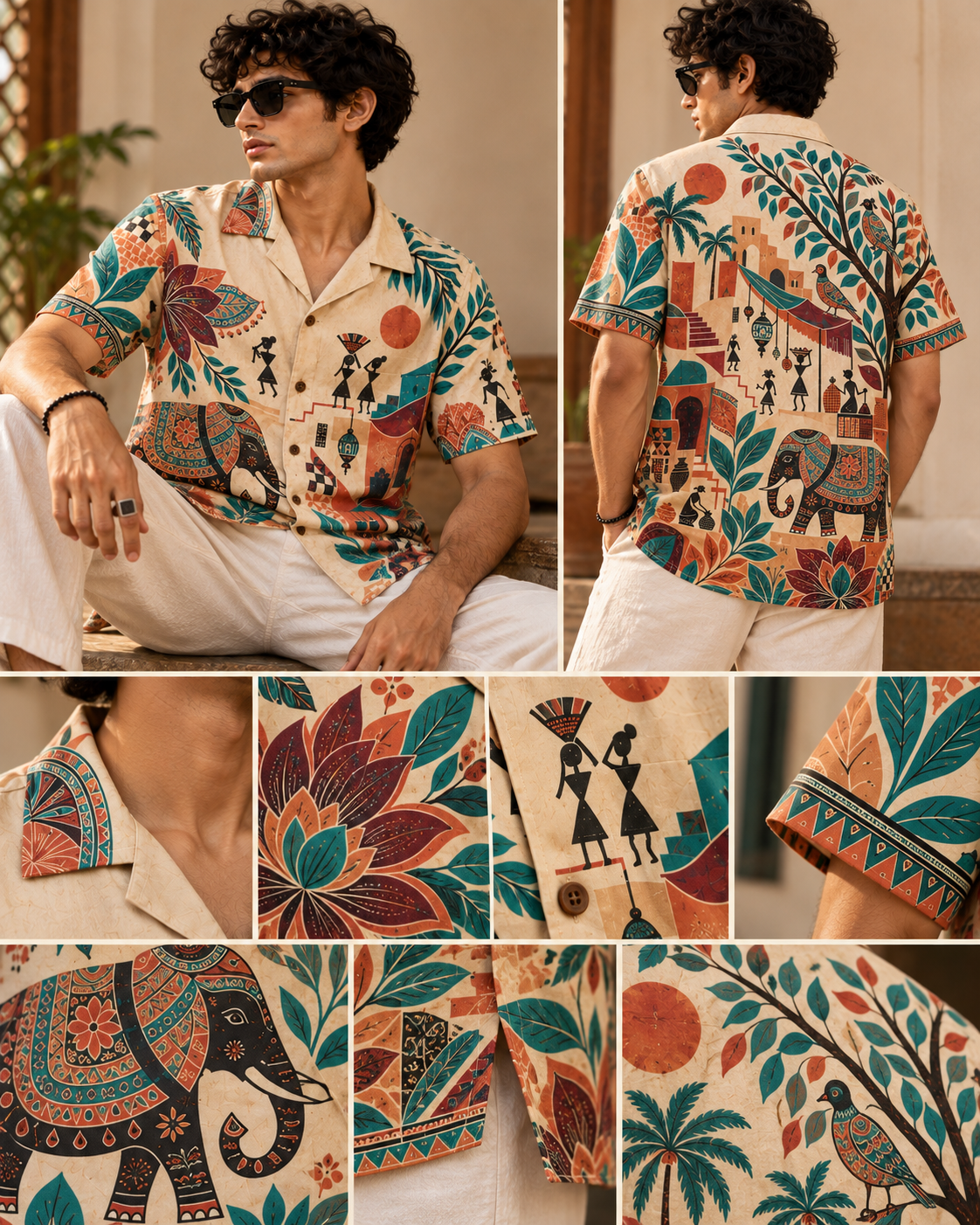Warli Vacation Club men's printed casual shirt with Warli folk-art design by ZERO CODE - view 6