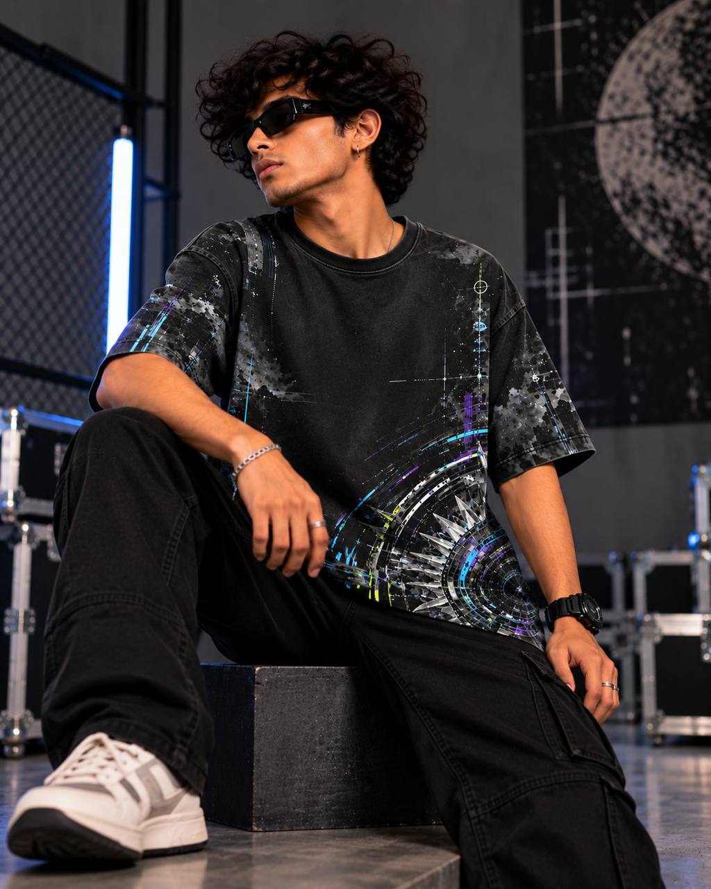 Chakra Overclock men's oversized t-shirt with Indian mythology design by ZERO CODE - view 3
