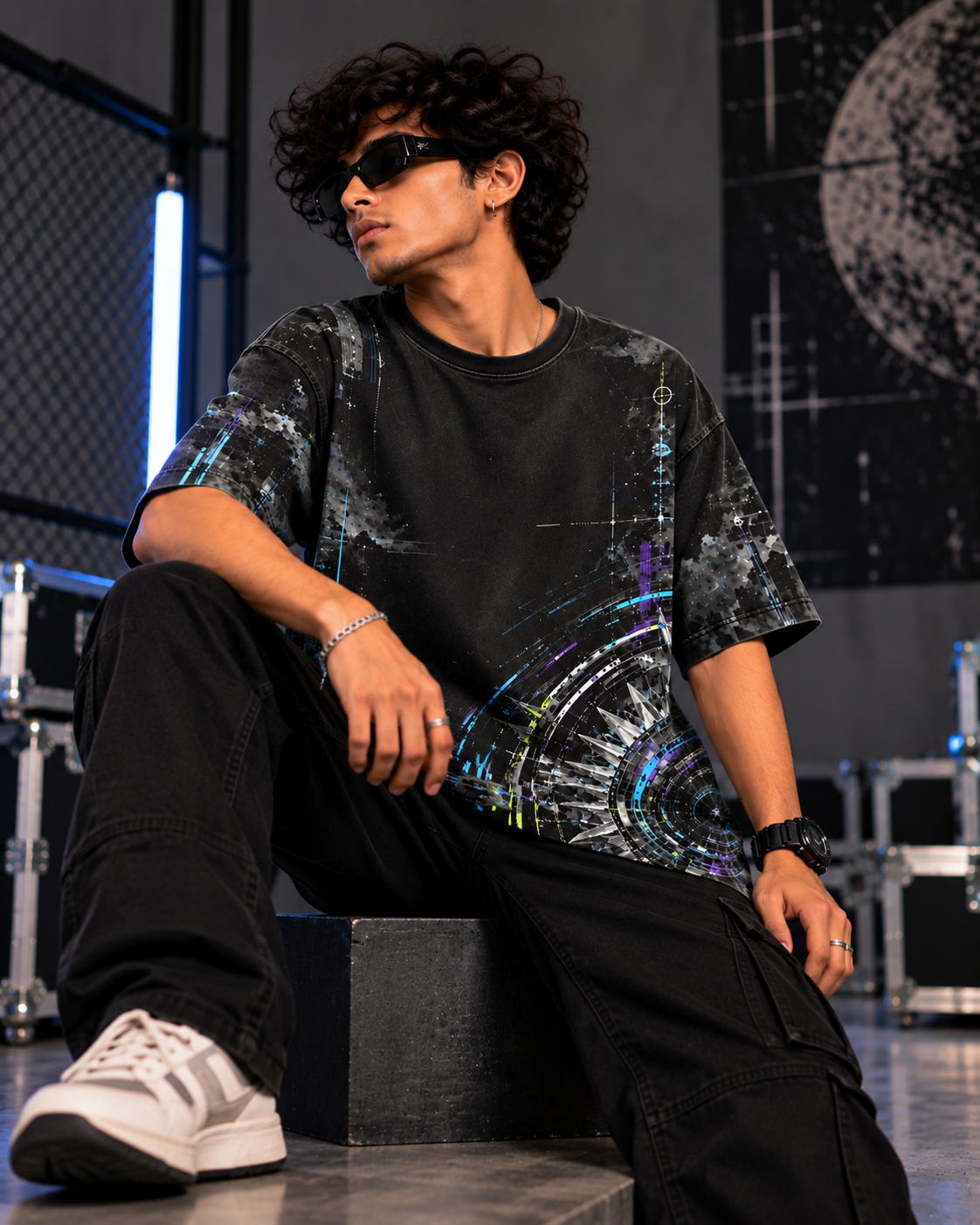 Chakra Overclock men's oversized t-shirt with Indian mythology design by ZERO CODE - view 3