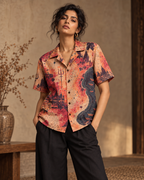 Banaras Heatmap women's printed casual shirt with dark Varanasi grunge design by ZERO CODE - view 4