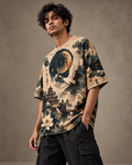 Moonlight Dreams men's oversized t-shirt with dark Varanasi grunge design by ZERO CODE