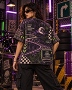 Poison Highway women's oversized t-shirt with retro racing and Indian road-trip design by ZERO CODE - view 2