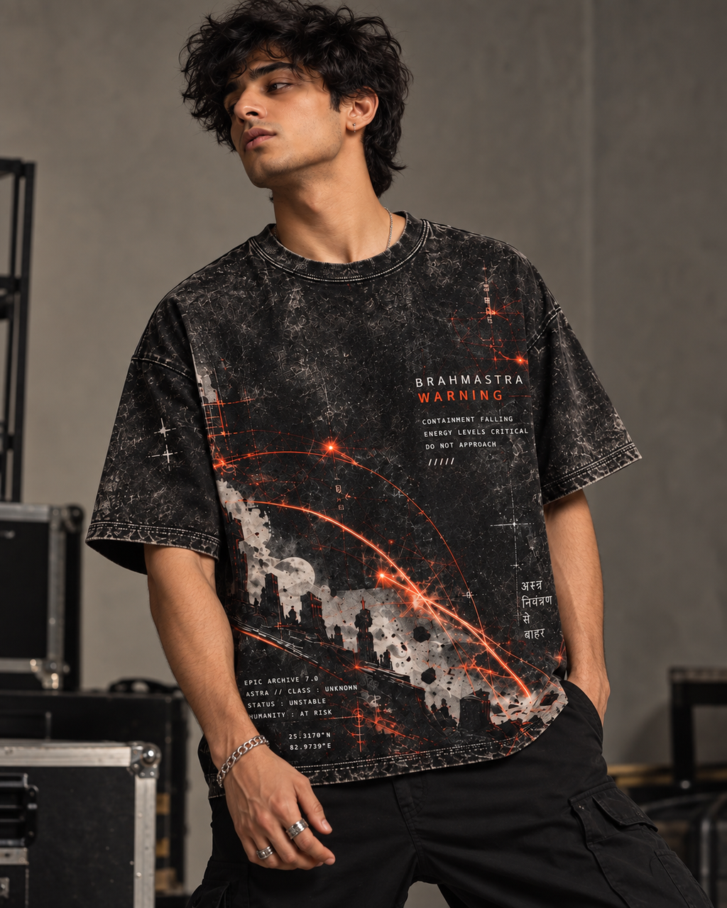 Brahmastra Warning men's oversized t-shirt with Indian mythology design by ZERO CODE - view 4