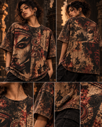 Burnt Manuscript women's oversized t-shirt with Theyyam anime design by ZERO CODE - view 4