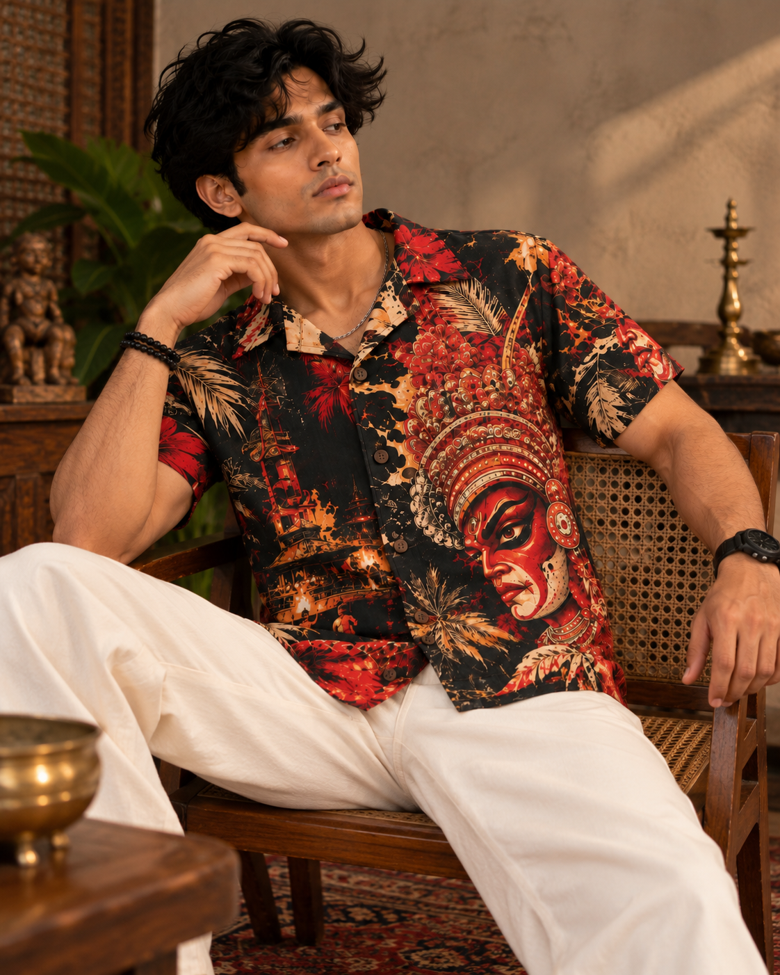Temple After Midnight men's printed casual shirt with Theyyam anime design by ZERO CODE - view 4
