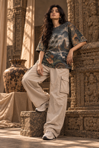 Monsoon Temple women's oversized t-shirt with tropical Indian resort design by ZERO CODE - view 5