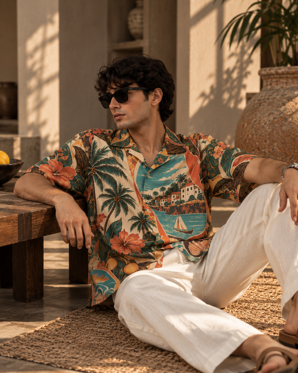Konkan Cocktail men's printed casual shirt with tropical Indian resort design by ZERO CODE - view 5