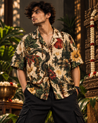 Serpent Paradise men's printed casual shirt with dark Varanasi grunge design by ZERO CODE - view 2