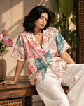 Lotus Cabana women's printed casual shirt with tropical Indian resort design by ZERO CODE