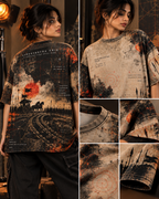 Kurukshetra Grid women's oversized t-shirt with Indian mythology design by ZERO CODE - view 6