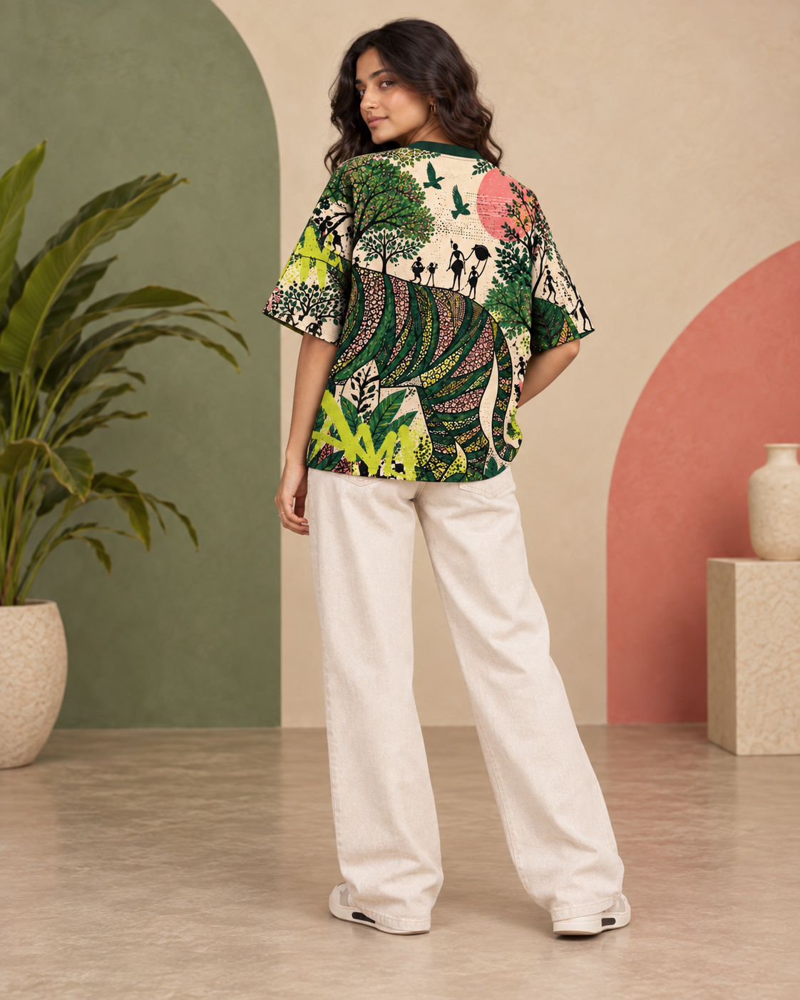 Gond Frequency women's oversized t-shirt with Gond folk-art design by ZERO CODE - view 4