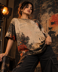Kurukshetra Grid women's oversized t-shirt with Indian mythology design by ZERO CODE