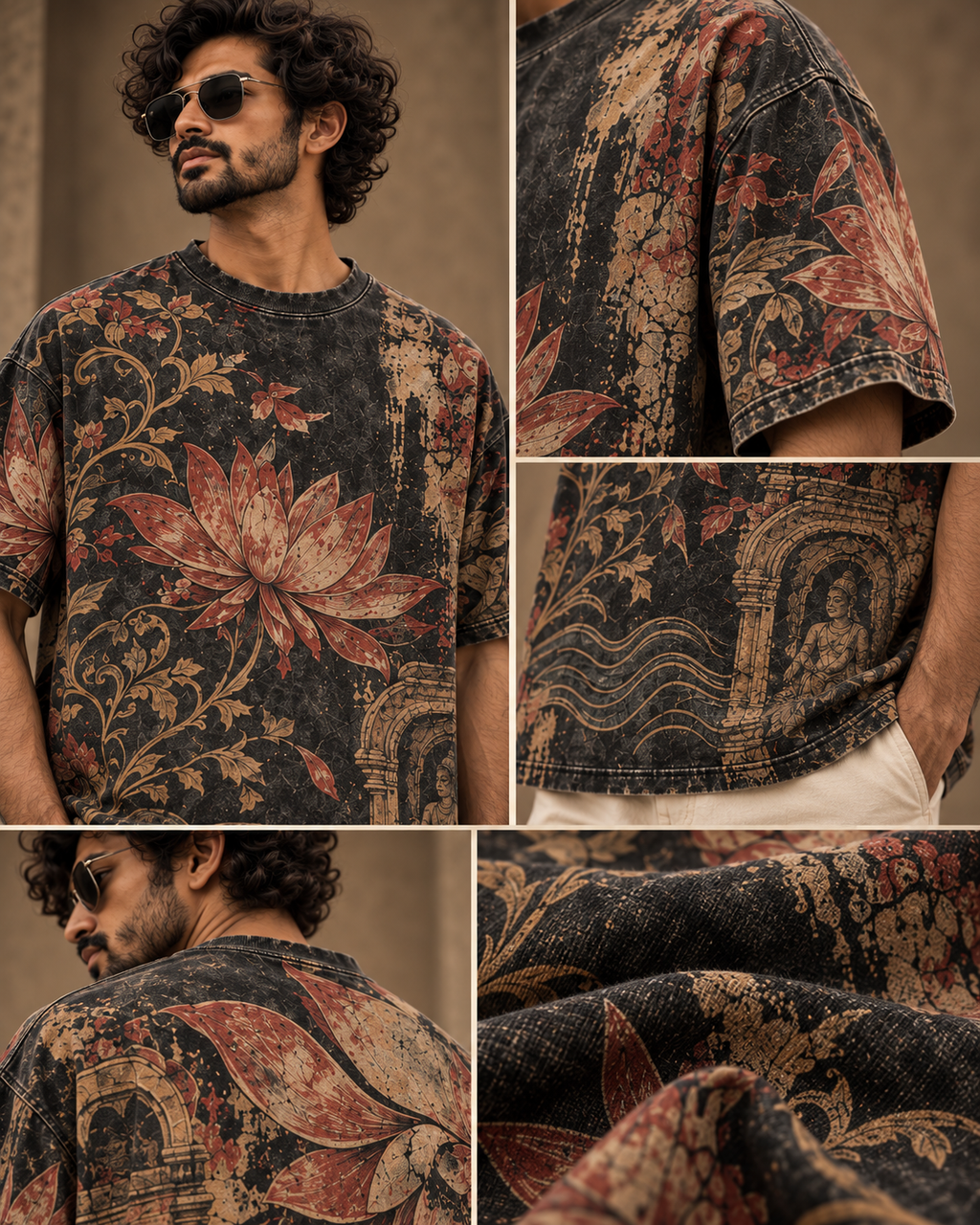 Burnt Lotus Ritual men's oversized t-shirt with tropical Indian resort design by ZERO CODE - view 6