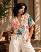 Lotus Cabana women's printed casual shirt with tropical Indian resort design by ZERO CODE - view 3