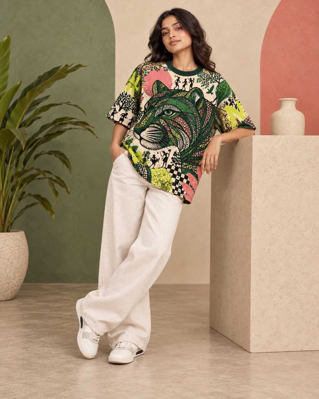 Gond Frequency women's oversized t-shirt with Gond folk-art design by ZERO CODE - view 5