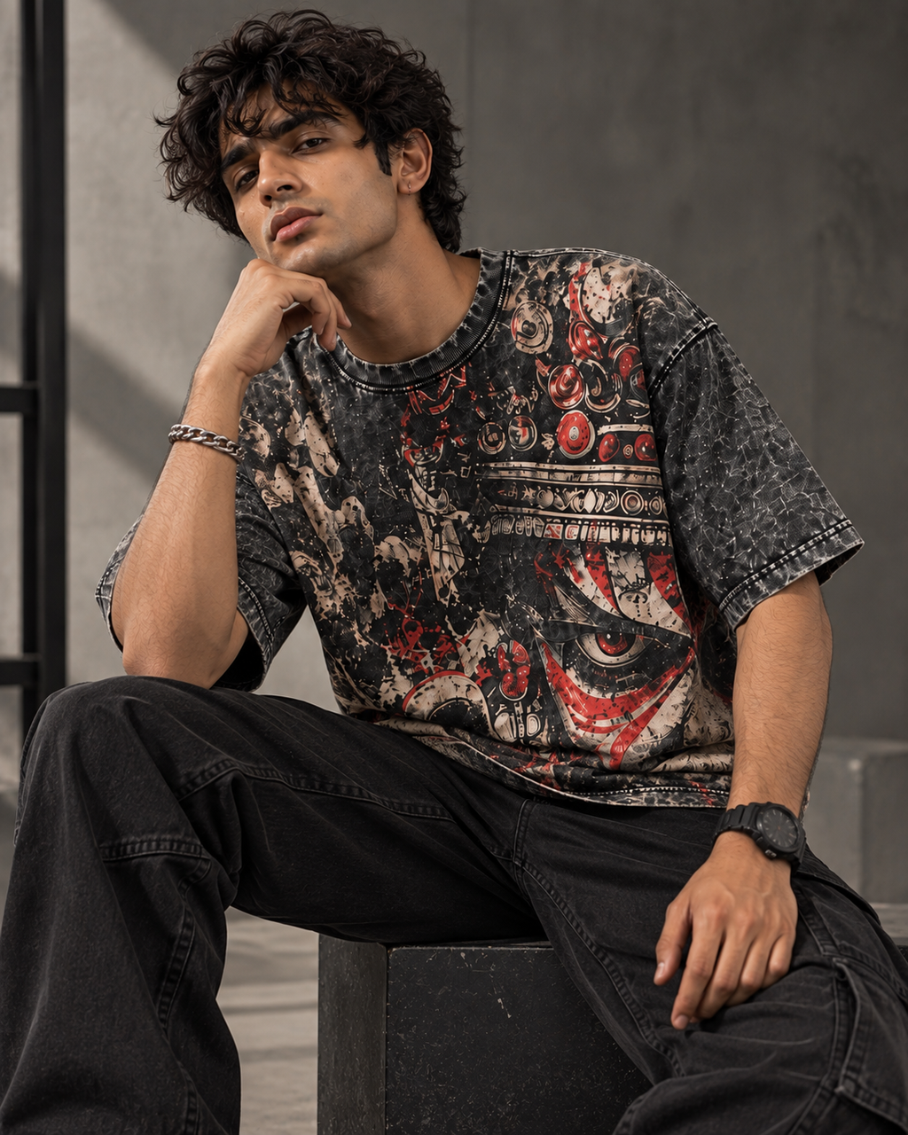 Ash Demon men's oversized t-shirt with Theyyam anime design by ZERO CODE - view 2