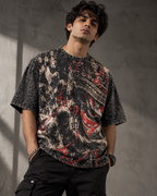 Ash Demon men's oversized t-shirt with Theyyam anime design by ZERO CODE