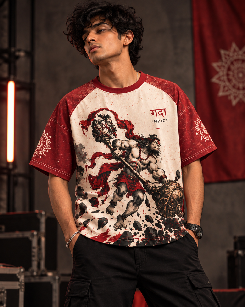 Gada Impact men's oversized t-shirt with Indian mythology design by ZERO CODE - view 3