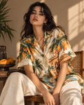 Mango Palace women's printed casual shirt with tropical Indian resort design by ZERO CODE