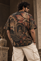 Burnt Lotus Ritual men's oversized t-shirt with tropical Indian resort design by ZERO CODE - view 4