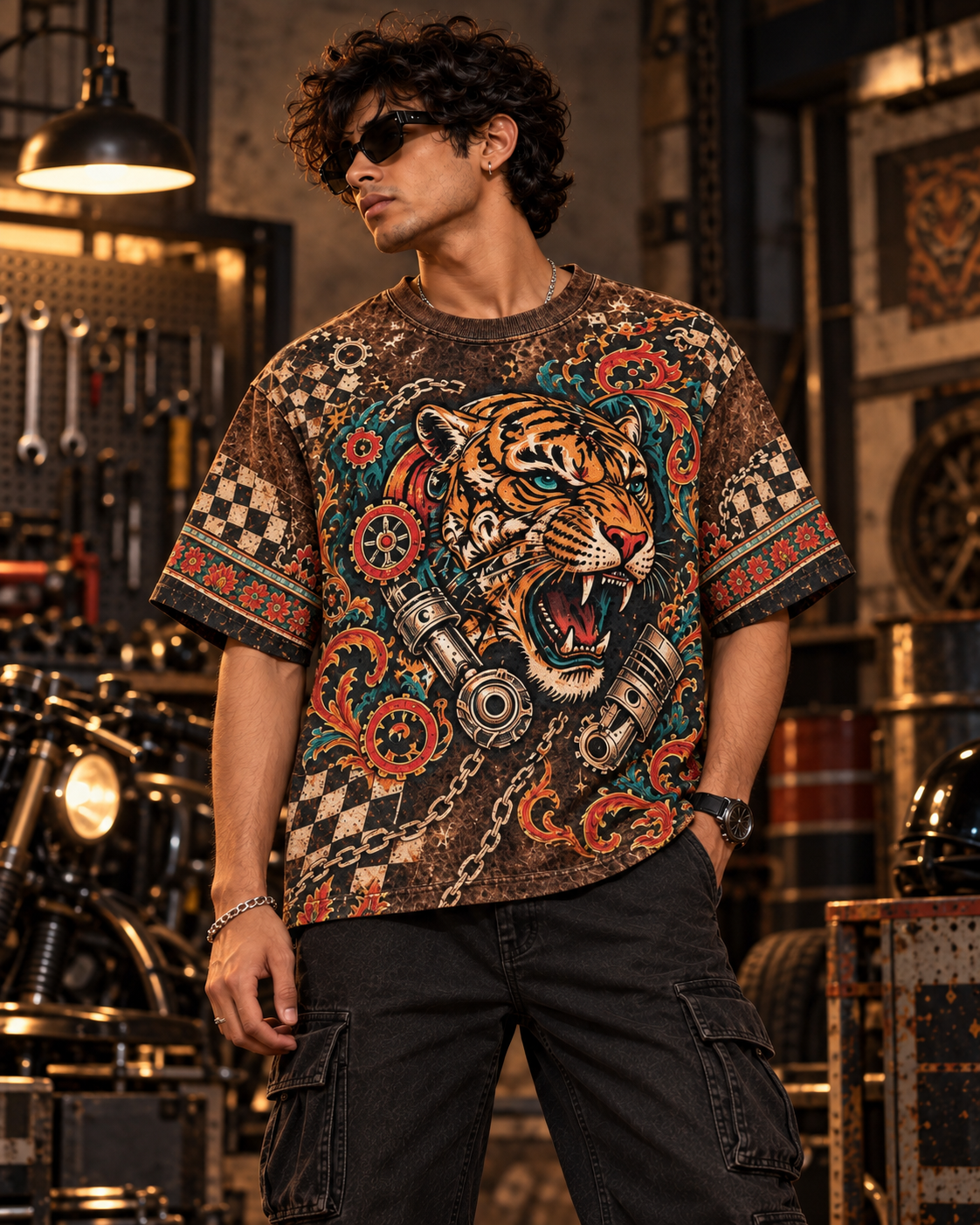 Rust Belt Raja men's oversized t-shirt with retro racing and Indian road-trip design by ZERO CODE - view 2