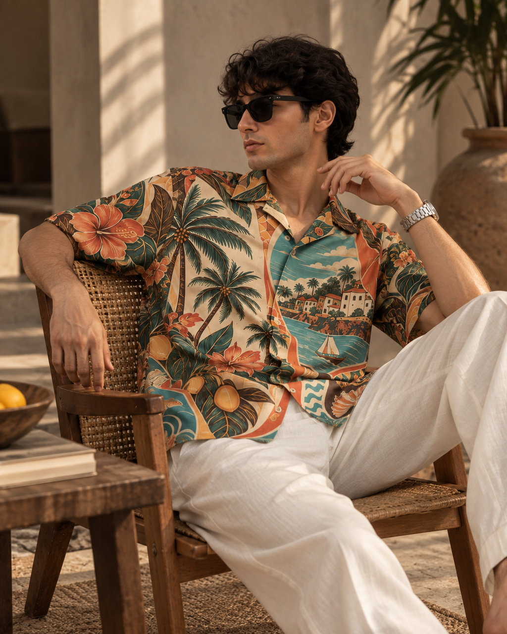 Konkan Cocktail men's printed casual shirt with tropical Indian resort design by ZERO CODE - view 2