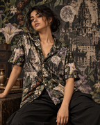 Poison Garden women's printed casual shirt with dark Varanasi grunge design by ZERO CODE