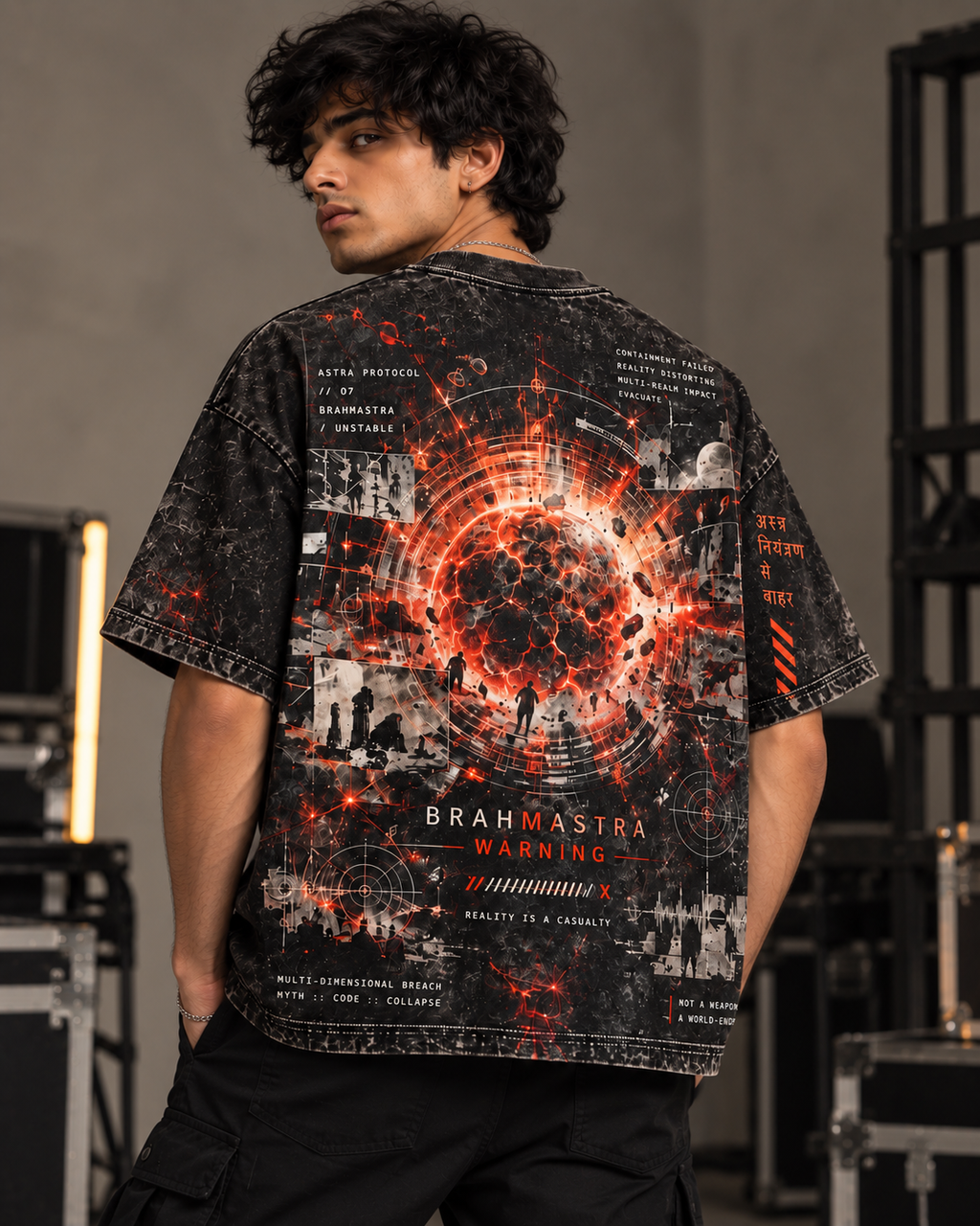 Brahmastra Warning men's oversized t-shirt with Indian mythology design by ZERO CODE - view 2