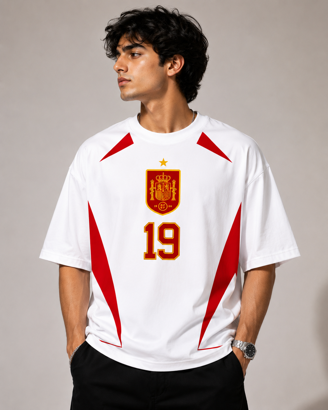 Spain No. 19 Oversized Football T-Shirt – White Edition