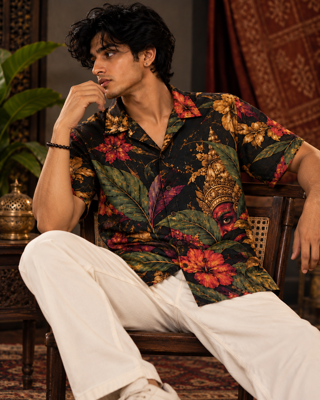 Golden Demon Garden men's printed casual shirt with Theyyam anime design by ZERO CODE - view 3