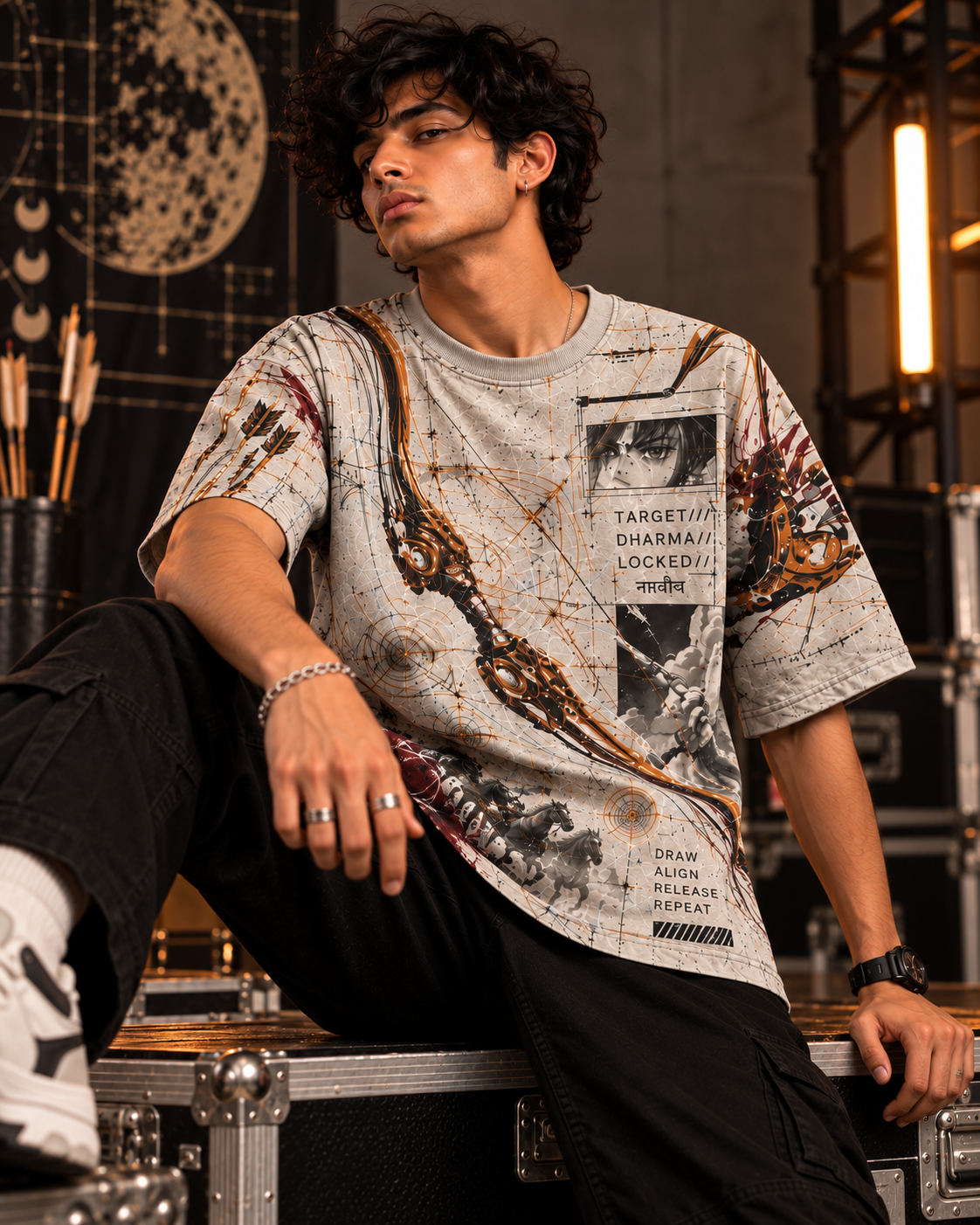 Gandiva Protocol men's oversized t-shirt with Indian mythology design by ZERO CODE - view 5