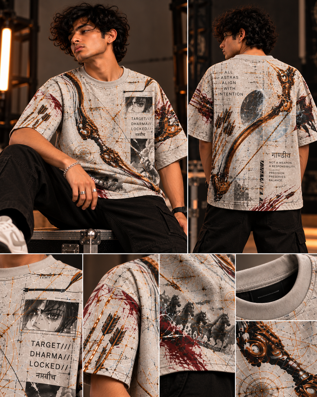 Gandiva Protocol men's oversized t-shirt with Indian mythology design by ZERO CODE - view 6