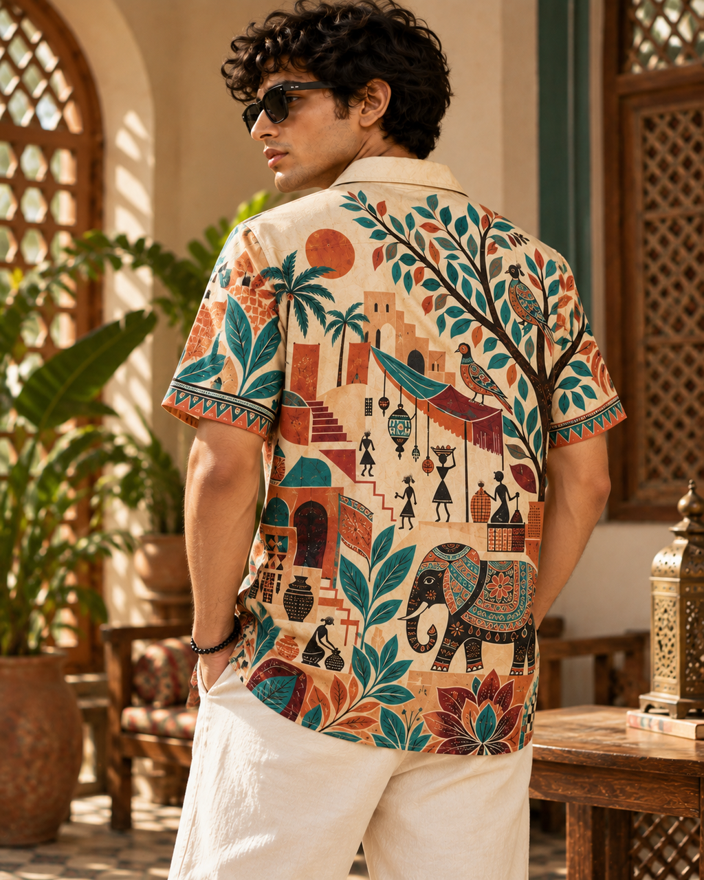Warli Vacation Club men's printed casual shirt with Warli folk-art design by ZERO CODE - view 5