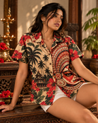 Theyyam Bloom women's printed casual shirt with Theyyam anime design by ZERO CODE