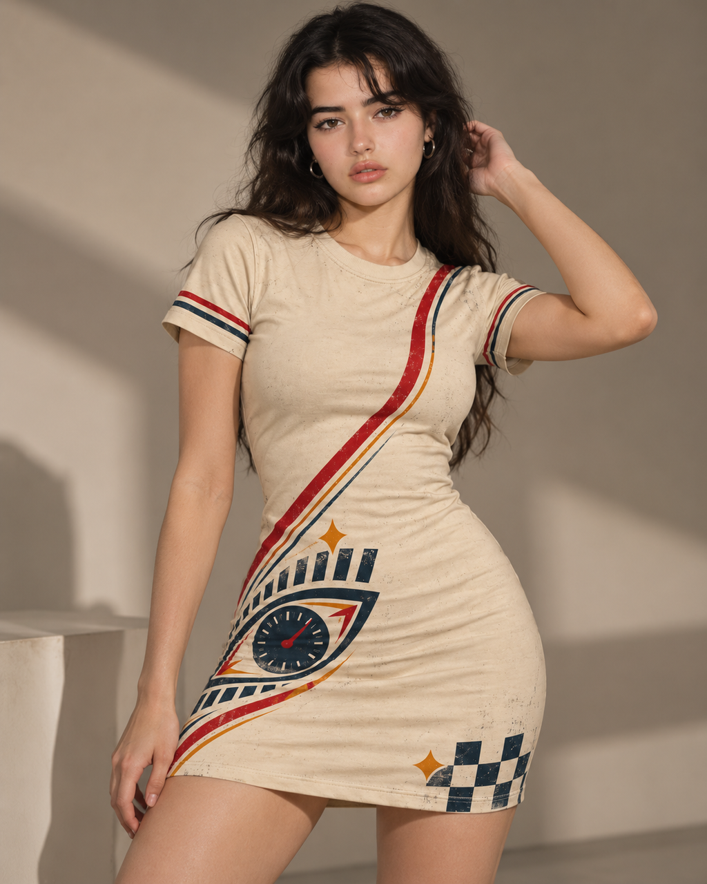 Redline Nazar women's bodycon mini dress with retro racing and Indian road-trip design by ZERO CODE - view 5