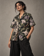 Poison Garden women's printed casual shirt with dark Varanasi grunge design by ZERO CODE - view 4