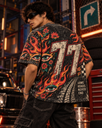 Burnout 77 men's oversized t-shirt with retro racing and Indian road-trip design by ZERO CODE - view 2