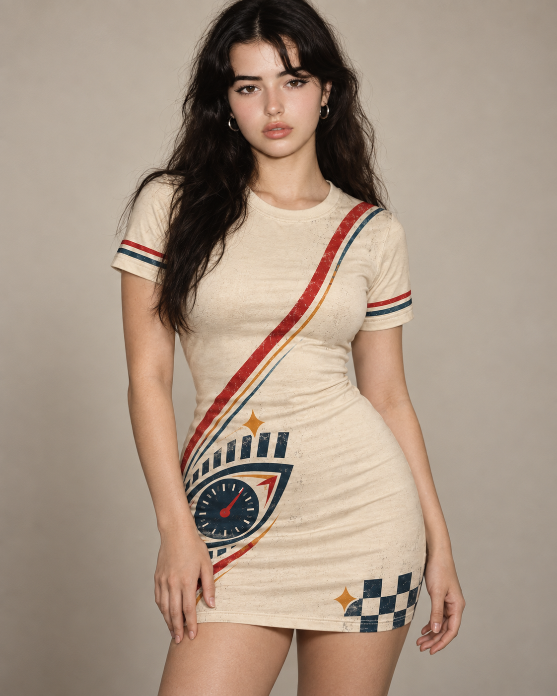 Redline Nazar women's bodycon mini dress with retro racing and Indian road-trip design by ZERO CODE - view 4
