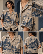 Ghat Blueprint women's printed casual shirt with dark Varanasi grunge design by ZERO CODE - view 5