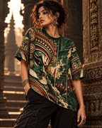 Emerald Arangam women's oversized t-shirt with Theyyam anime design by ZERO CODE